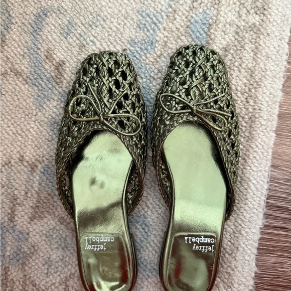 Jeffrey Campbell Shoes - Jeffrey Campbell Metallic Green Woven Mules